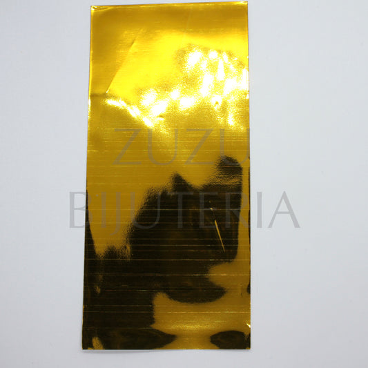 Sacos com Pala Autocolante Metalizado Fundo Dourado 12cm x 7cm (10peças)