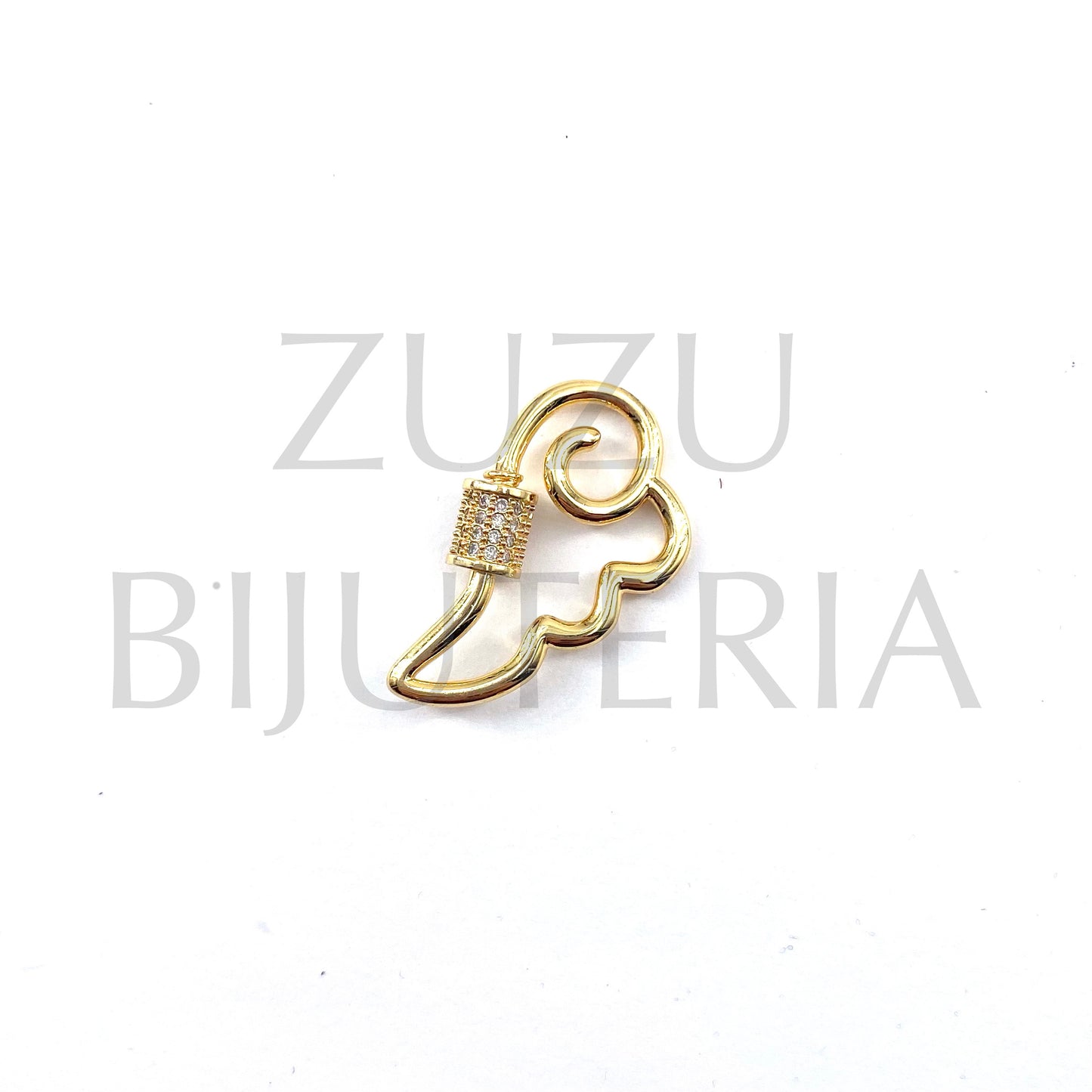 Pendente/Fecho Asa com Zirconias 16mm x 26mm - Latão