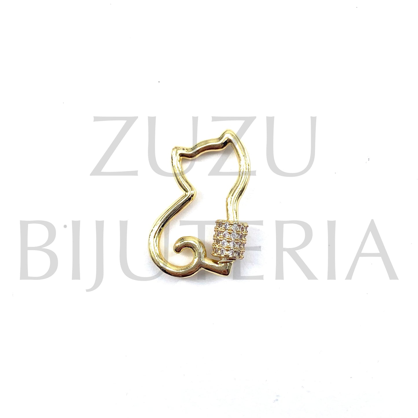 Pendente/Fecho Gato com Zirconias 28mm x 17mm - Latão