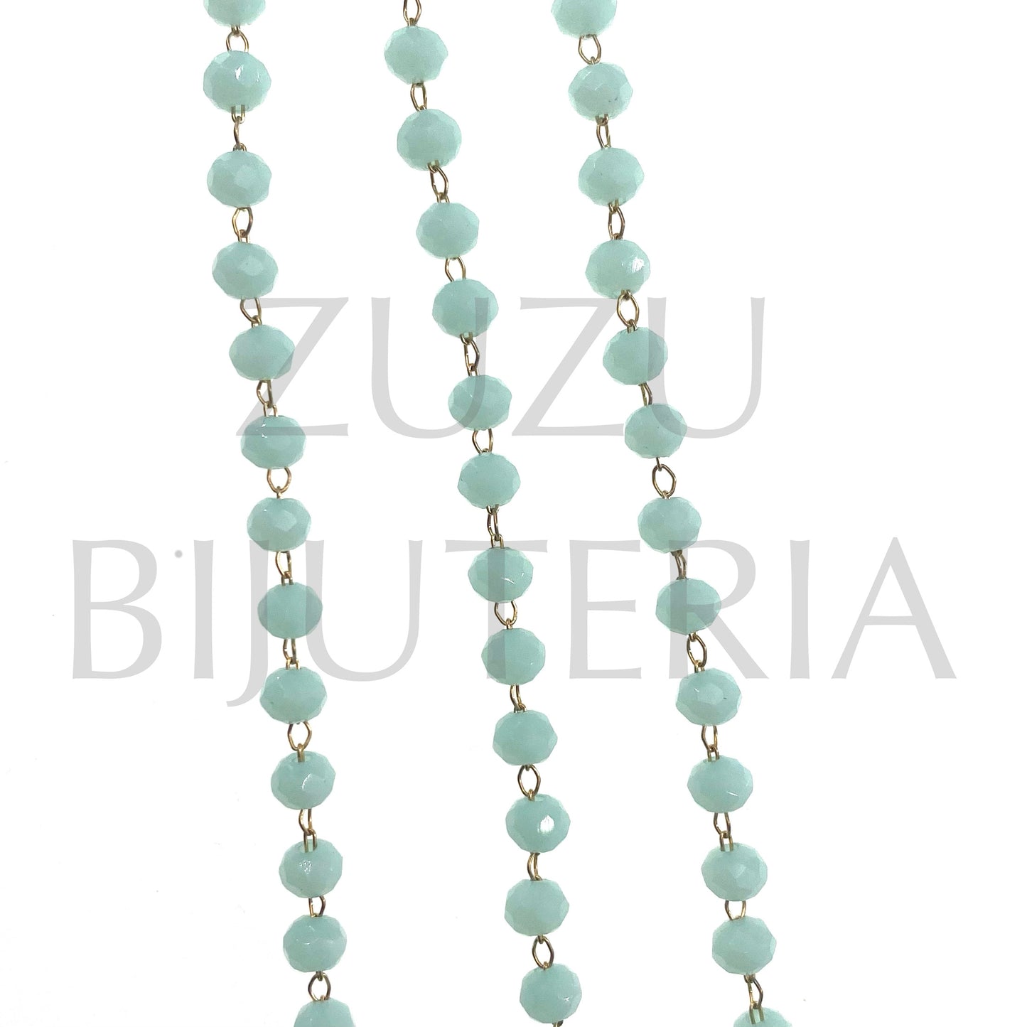 Corrente Cristais 3.5mm Azul Claro - Aço Inox Dourado