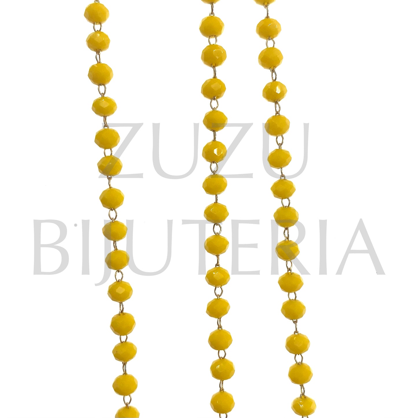 Corrente Cristais 3.5mm Amarelo - Aço Inox Dourado
