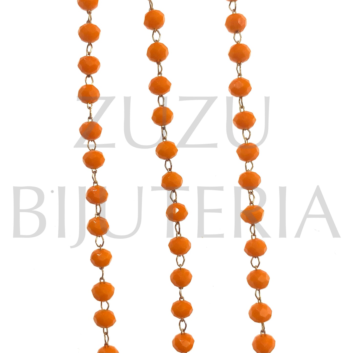 Corrente Cristais 3.5mm Laranja - Aço Inox Dourado