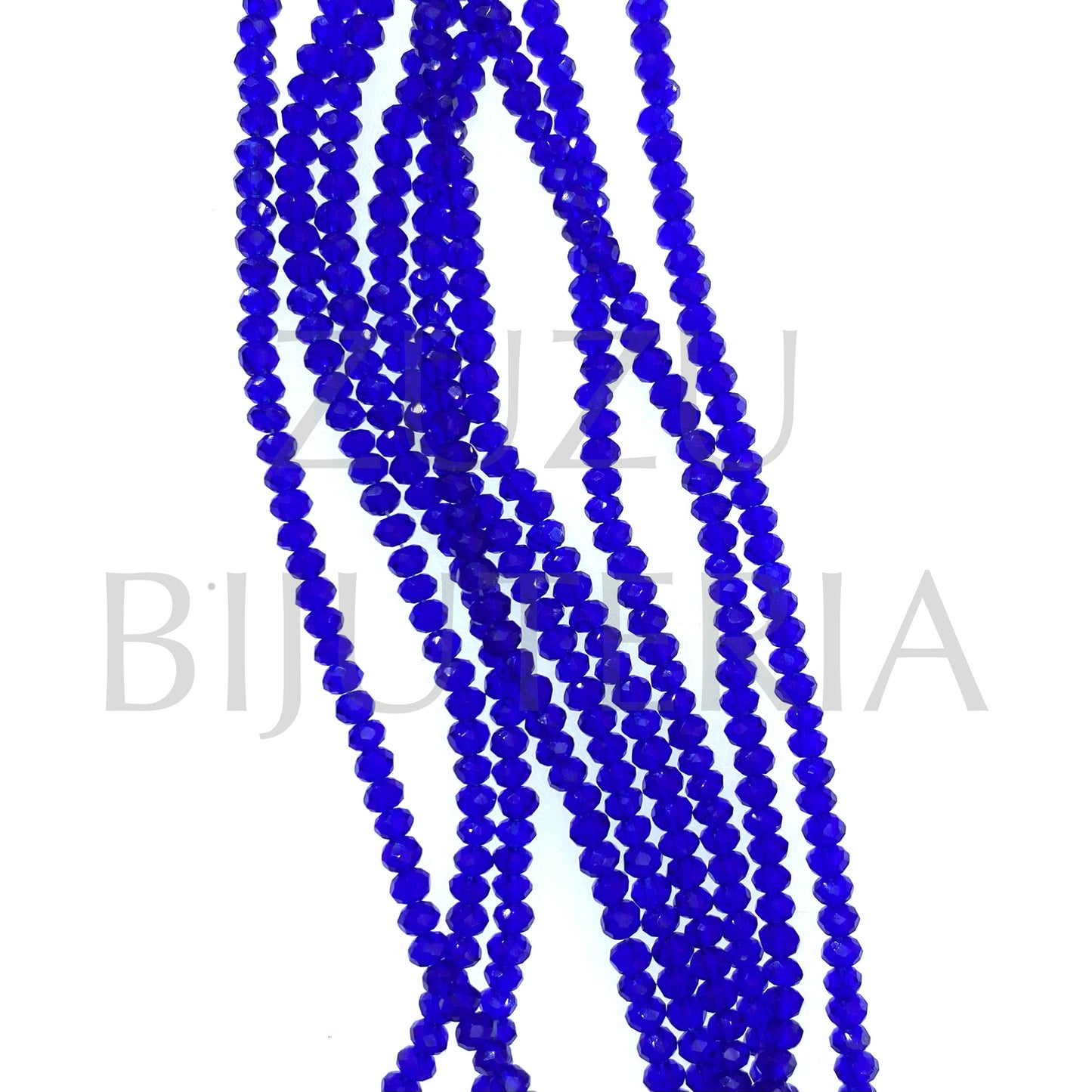 Fiada Cristais Facetado 3.5mm (Furo 1mm) - Azul Transparente (40cm)