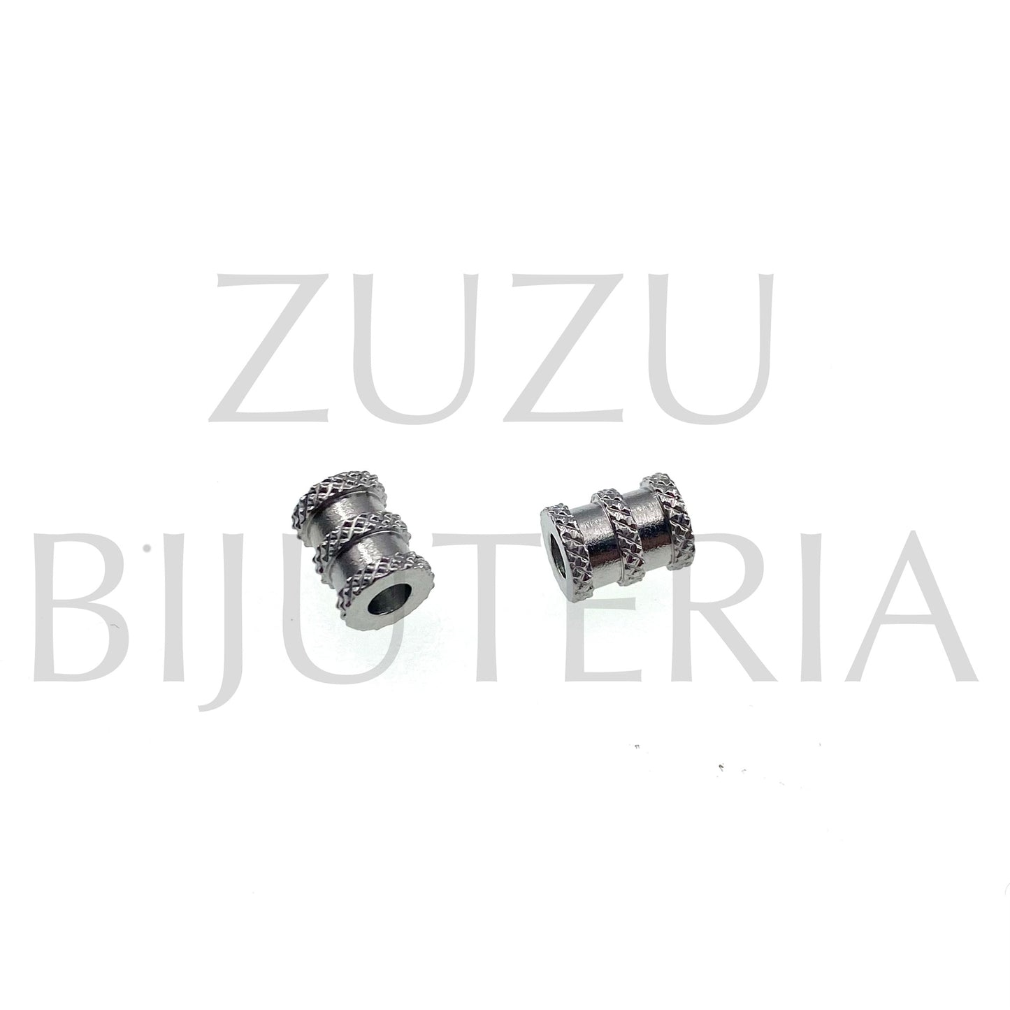 Entremeio Tubo Prateado 8mm x 6mm (Furo 3mm) - Aço Inox