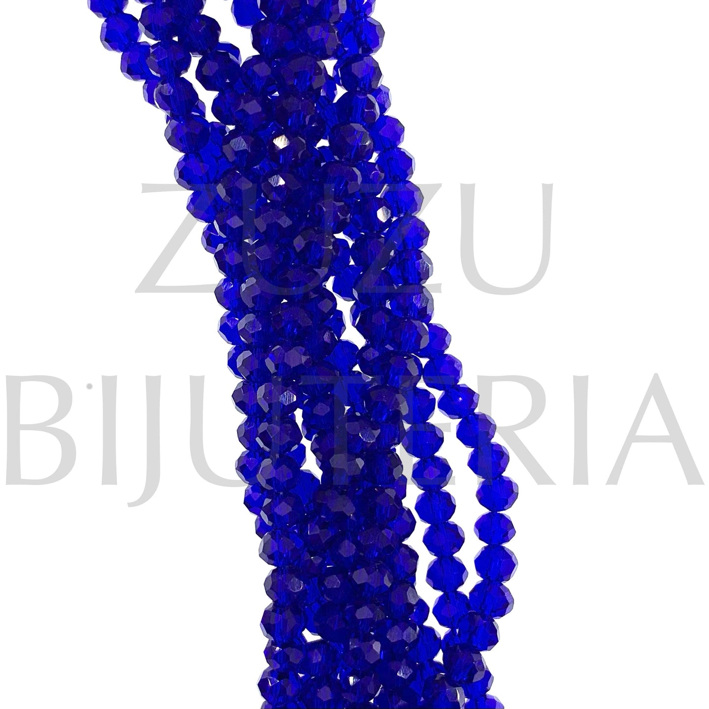Fiada Cristais Facetado 4mm (Furo 1mm) - Azul Transparente (45cm)