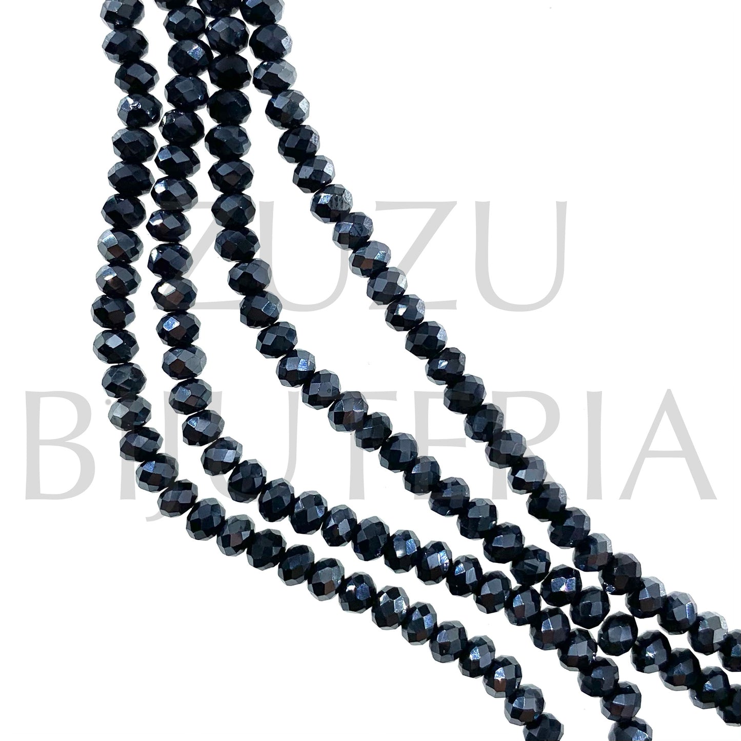 4mm Faceted Crystal Row (1mm Hole) - Mirrored Black (45cm)