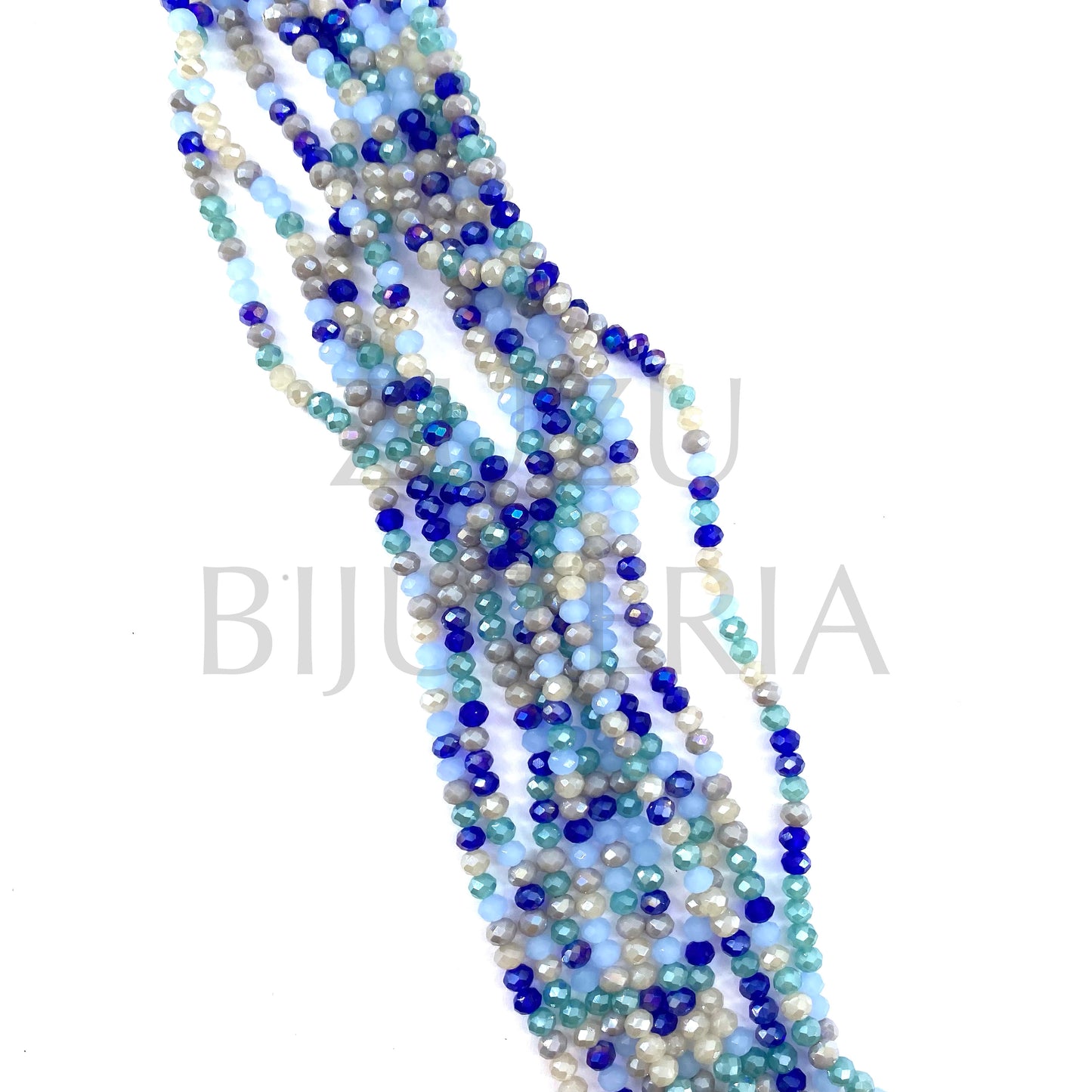 Fiada Cristais Facetado 3.5mm (Furo 1mm) - Azul Misturado (35cm)