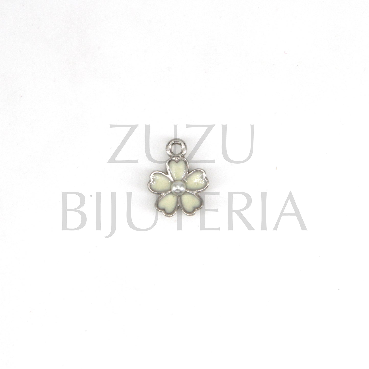 Pendente Flor Prateado e Creme 11mm - Cobre