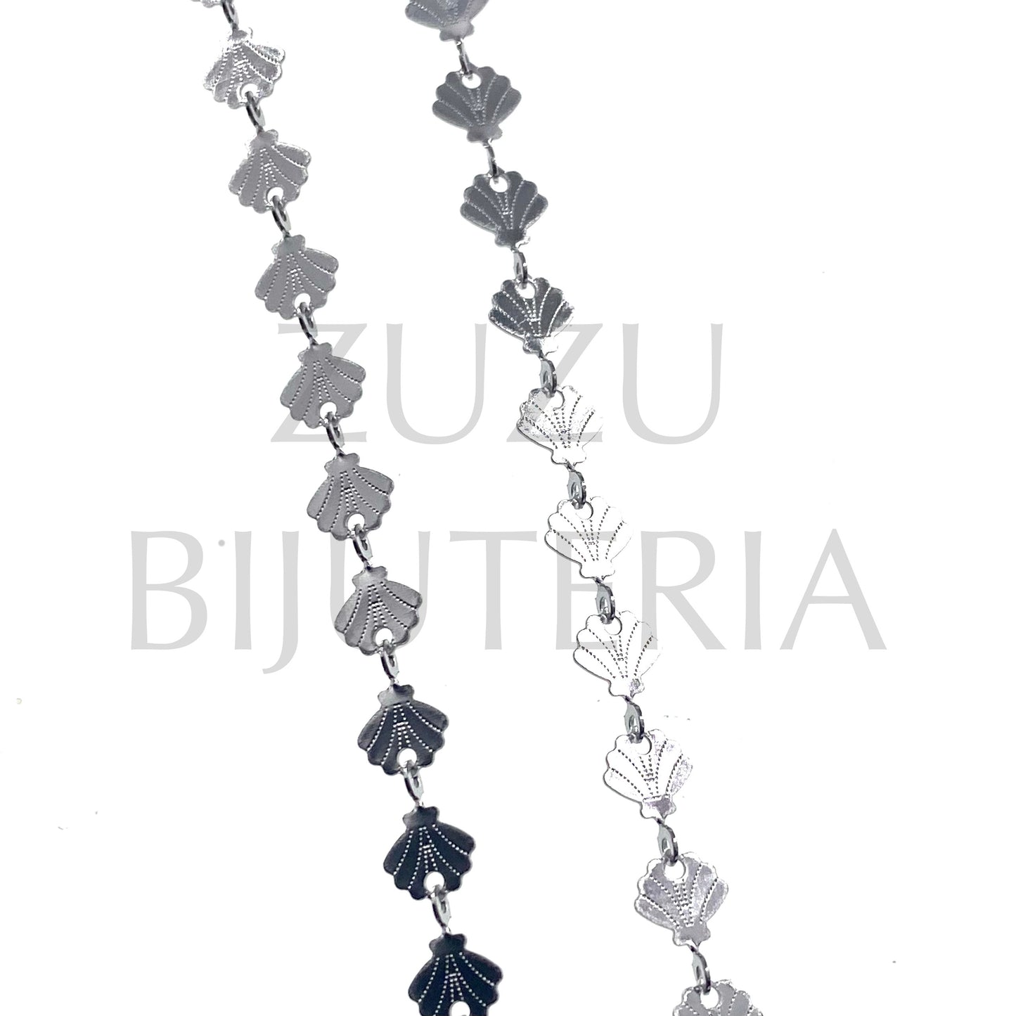 Corrente Concha Prateado 7.5mm x 6mm - Aço Inox