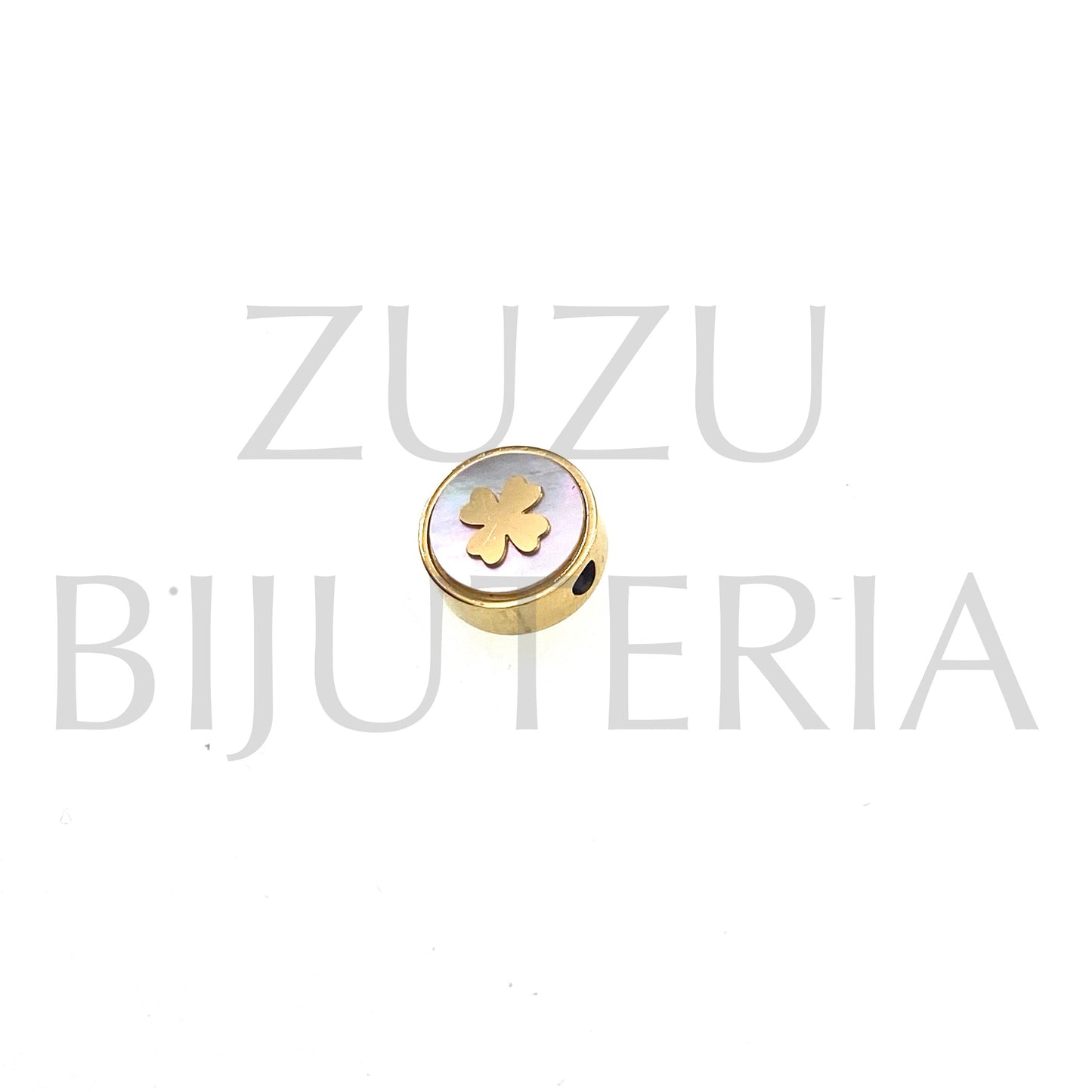 Pendant/String Clover and Mother of Pearl 9.5mm (2mm Hole) - Stainless Steel