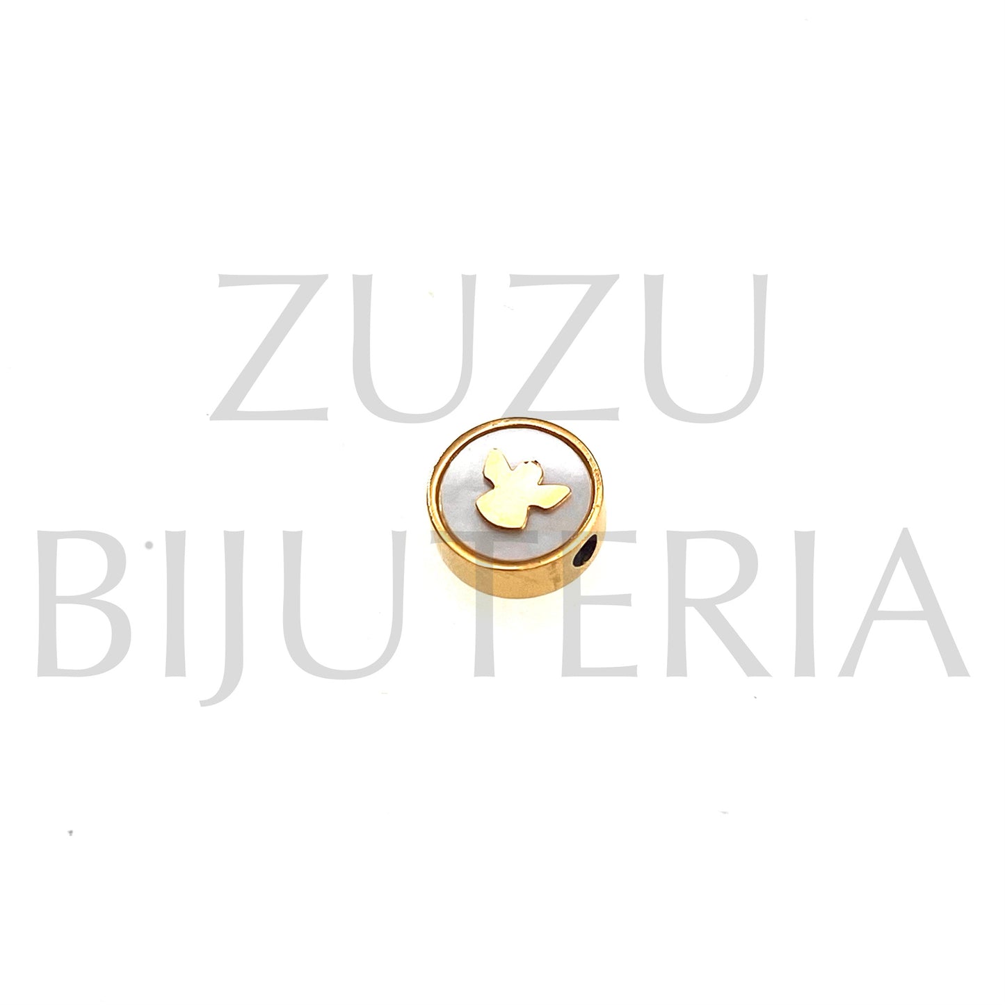 Pendant/Standing Angel and Mother of Pearl 9.5mm (2mm Hole) - Stainless Steel