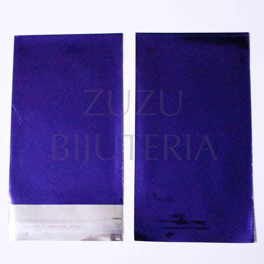 Sacos com Pala Autocolante Metalizado Fundo Azul 18cm x 10cm (10peças)