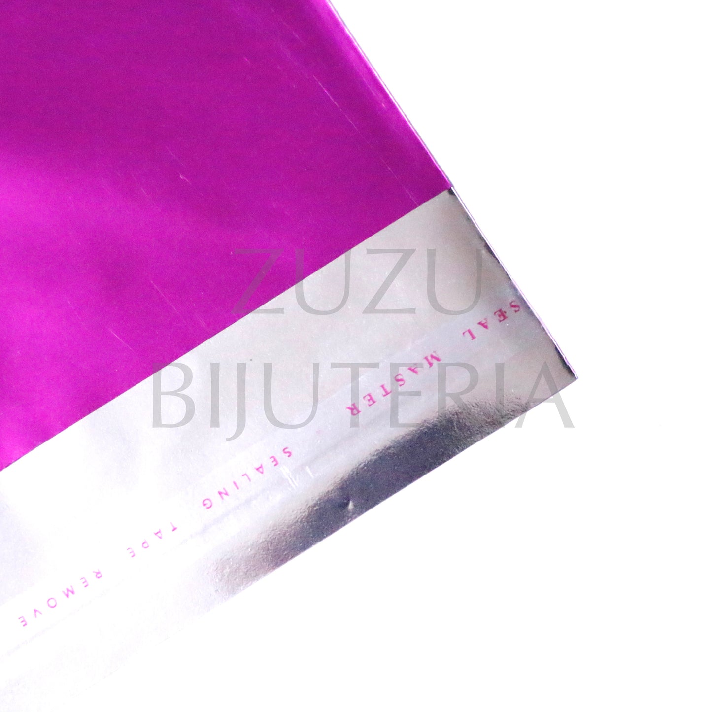 Sacos com Pala Autocolante Metalizado Fundo Rosa 18cm x 10cm (10peças)