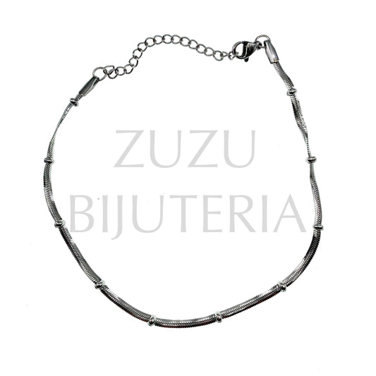 Pulseira de Pé Prateado 21cm + 5cm - Aço Inox