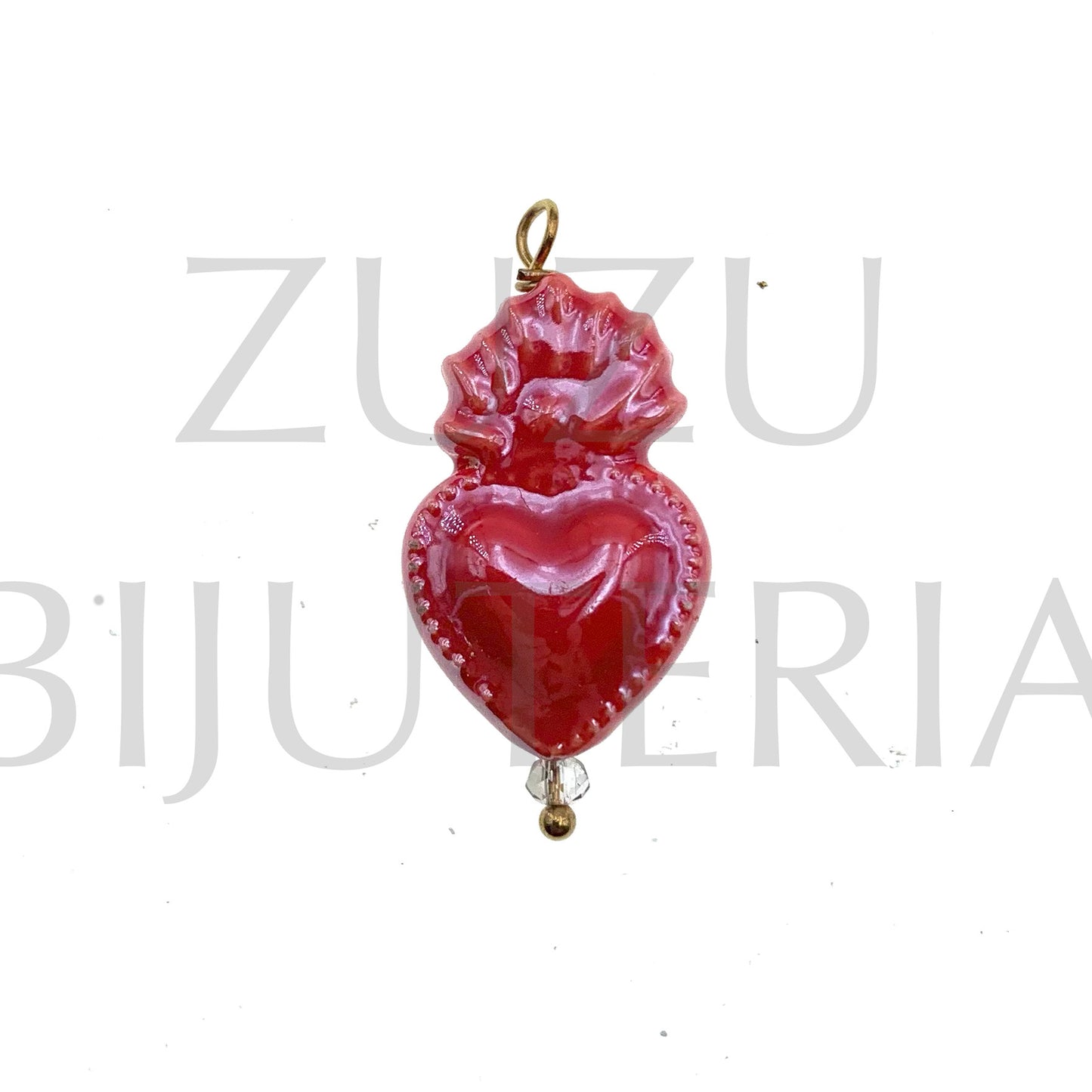 Pendente Coração Sagrado Vermelho 24mm x 15mm - Cerâmica