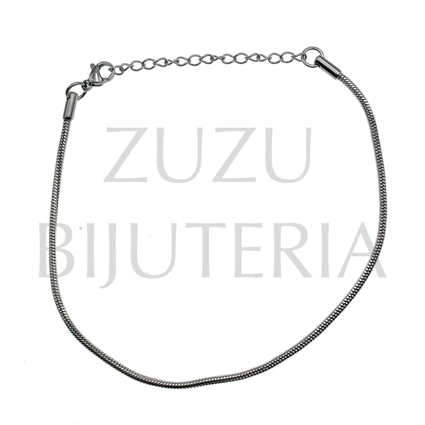 Pulseira de Pé 2mm Prateado 21cm + 5cm - Aço Inox