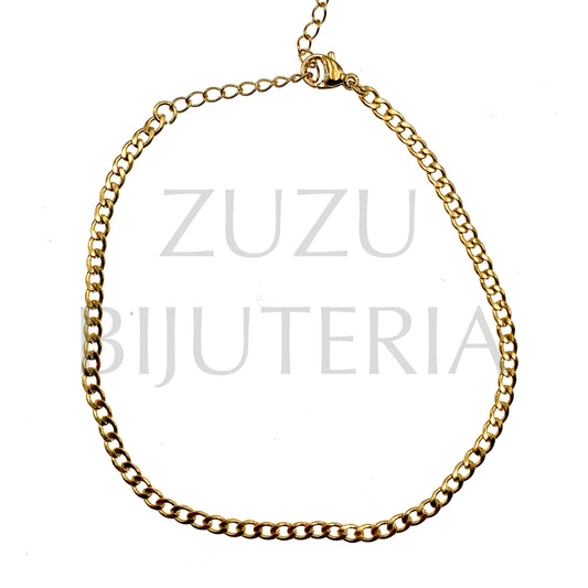 Pulseira de Pé 2mm Dourado 21cm + 5cm - Aço Inox