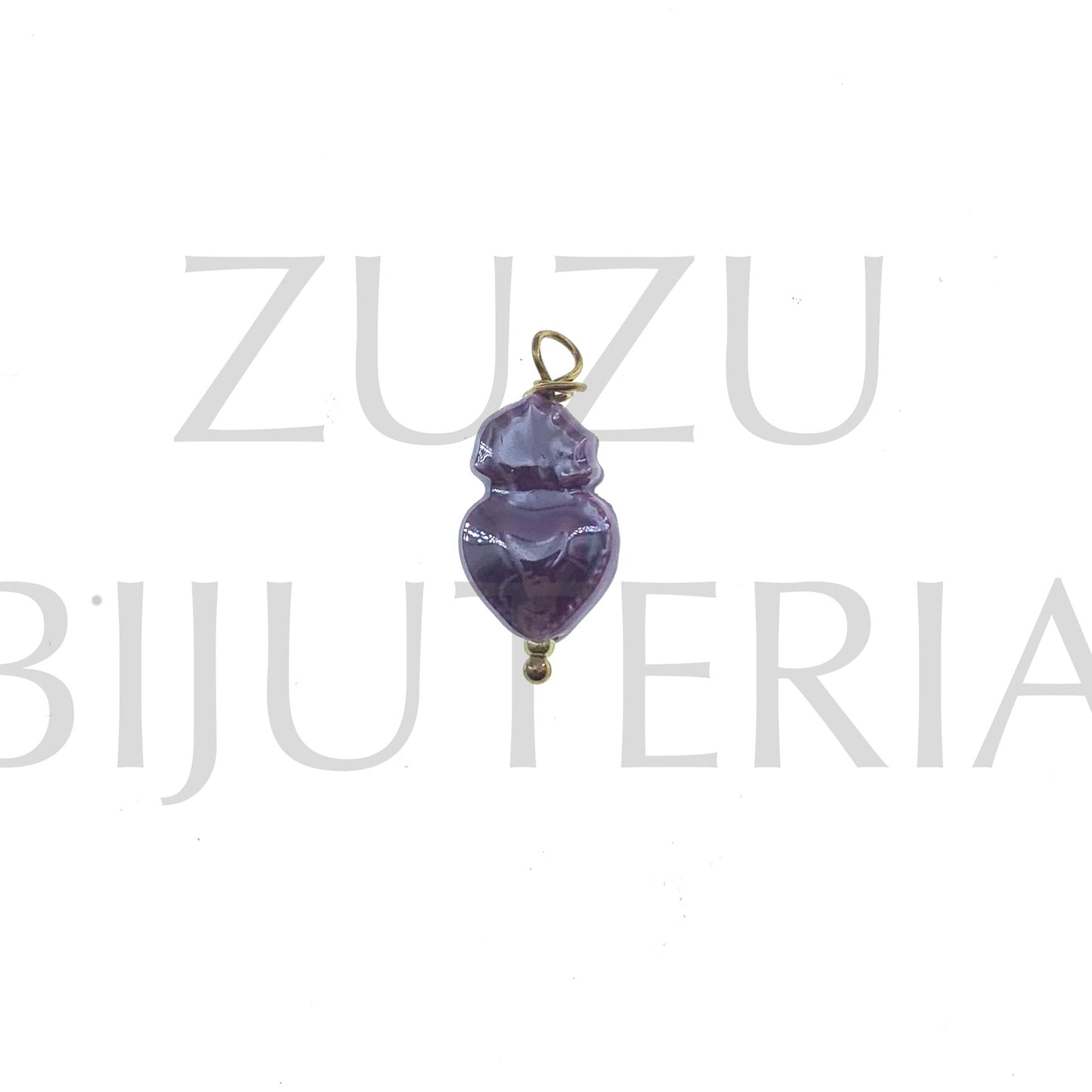 Pendente Coração Sagrado Roxo 16mm x 10mm - Cerâmica