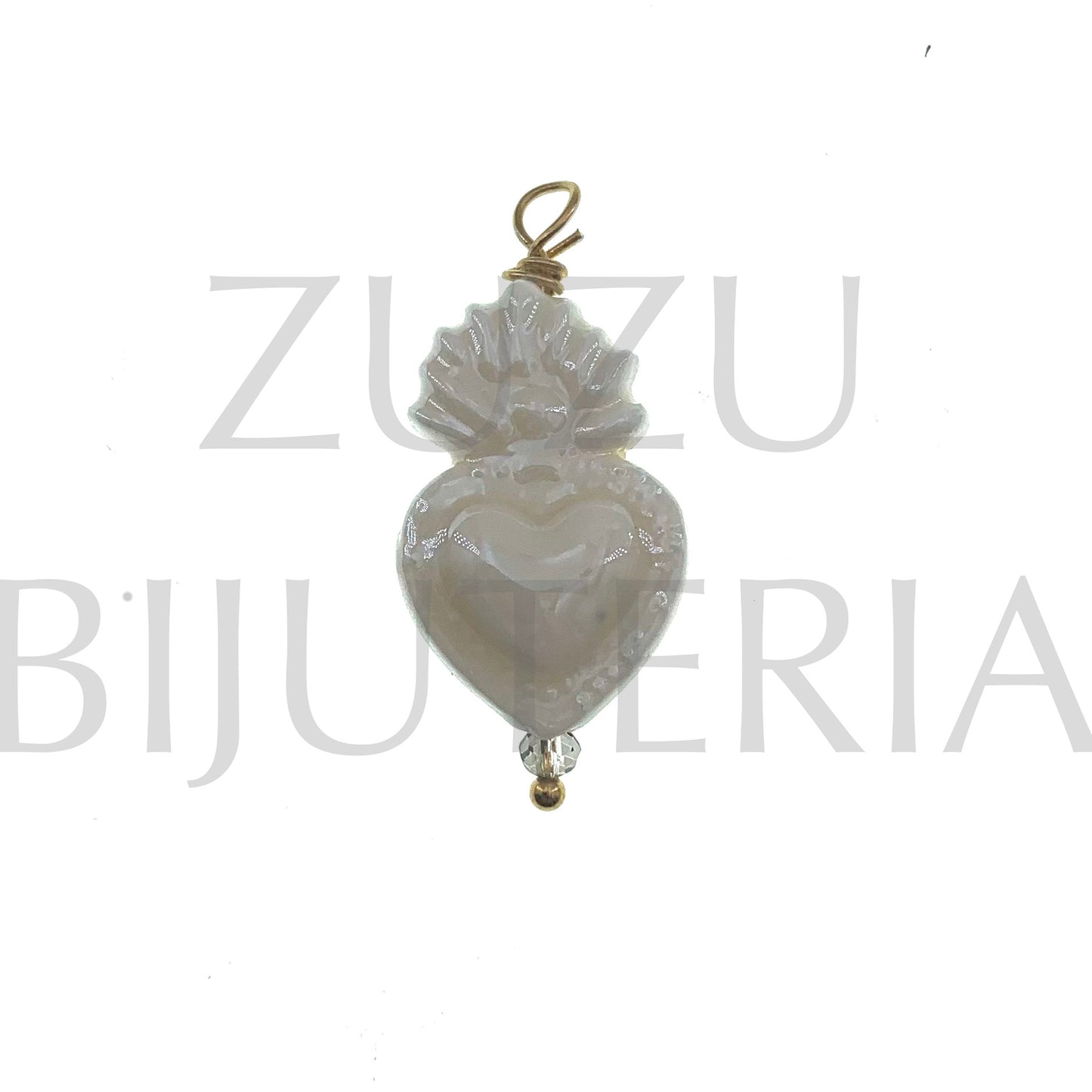 Pendente Coração Sagrado Creme 24mm x 15mm - Cerâmica