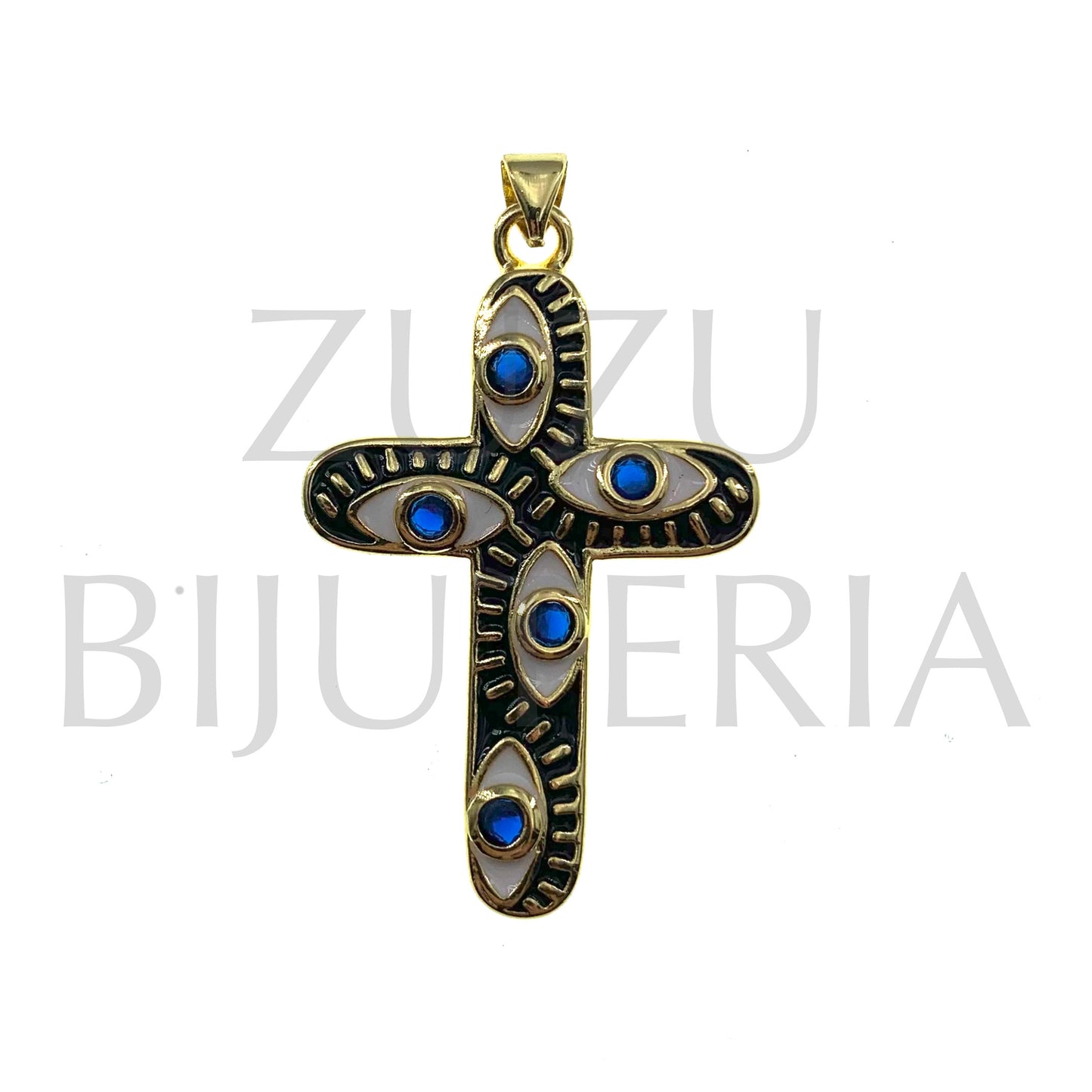 Pendente Cruz com Zirconias 44mm x 27mm - Latão