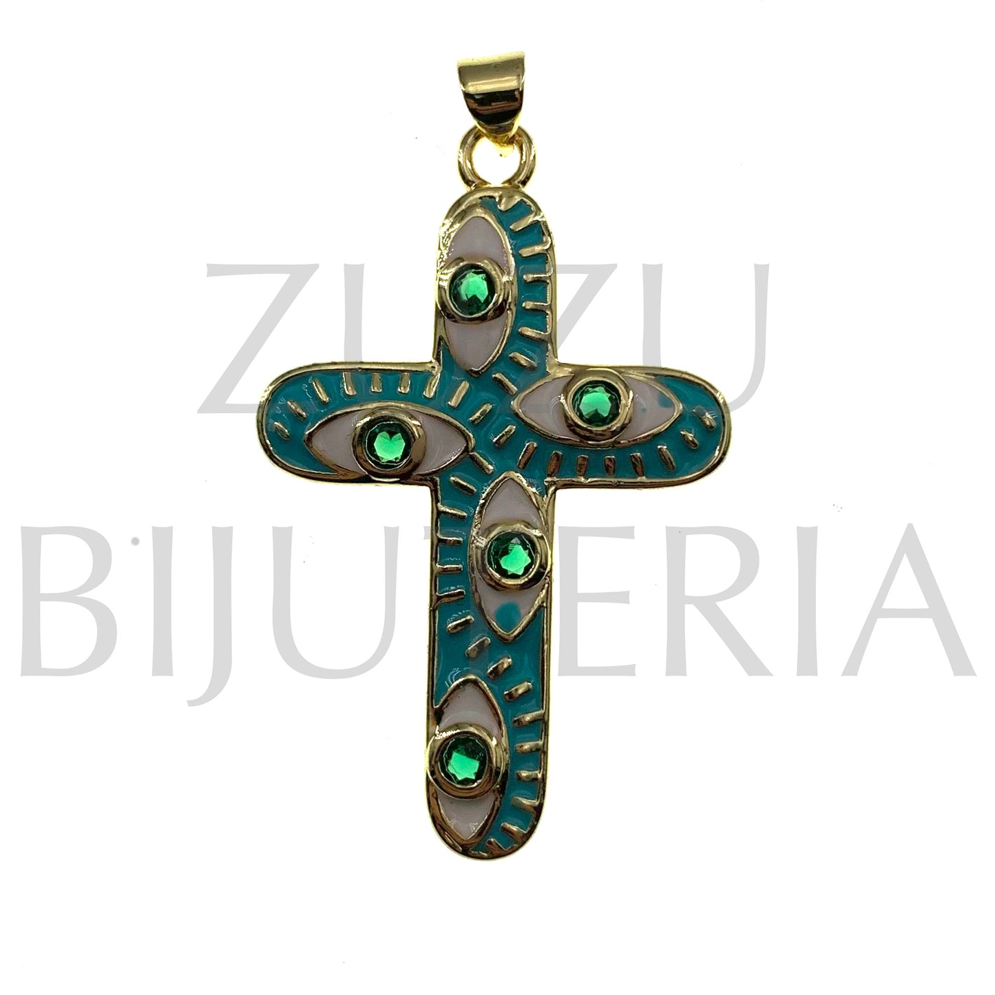 Pendente Cruz com Zirconias 44mm x 27mm - Latão