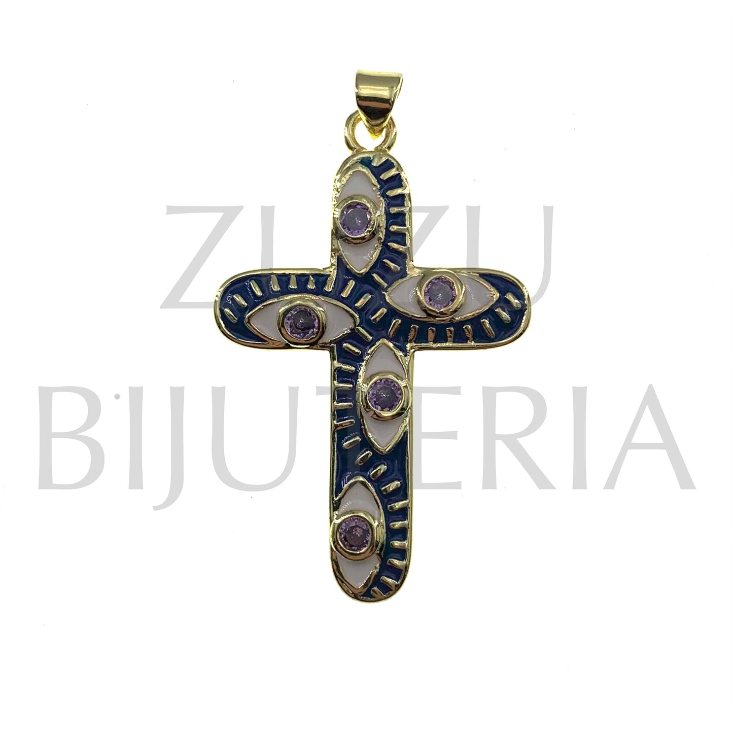 Pendente Cruz com Zirconias 44mm x 27mm - Latão