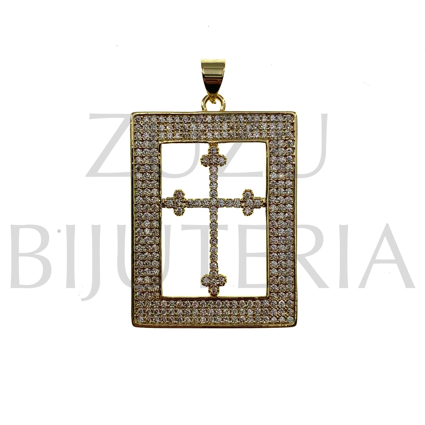 Pendente Cruz com Zirconias 34mm x 24mm - Latão