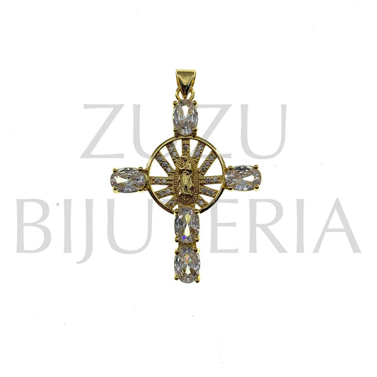 Pendente Cruz com Zirconias 40mm x 30mm - Latão