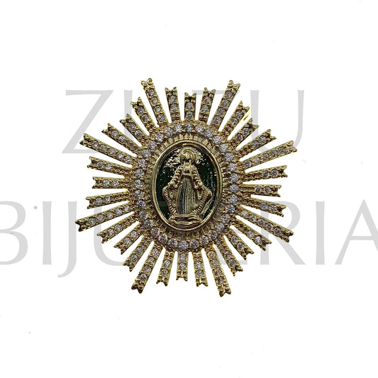 Pendente Nossa Senhora com Zirconias 38mm - Latão