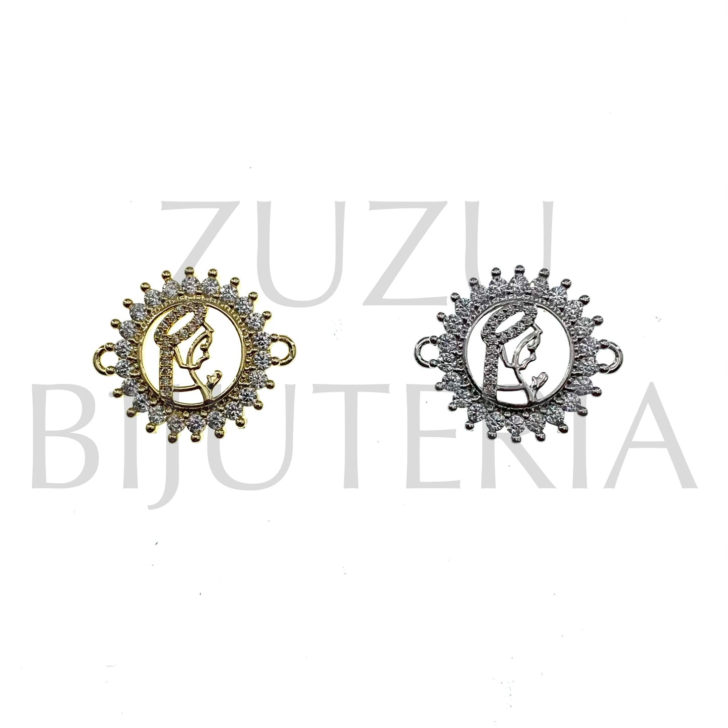 Pendente/Entremeio Nossa Senhora com Zirconias 18mm - Latão