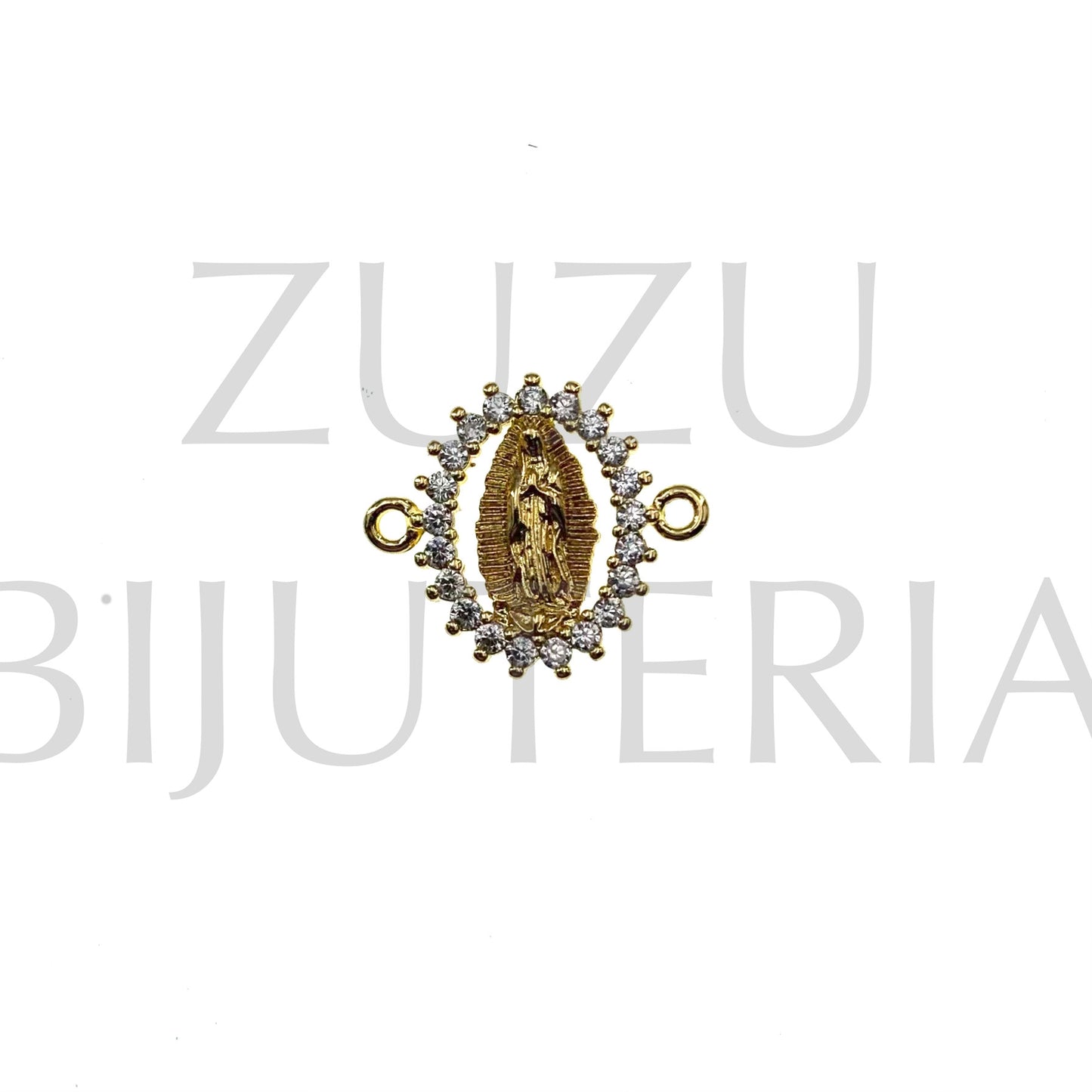 Pendente/Entremeio Nossa Senhora com Zirconias 15mm x 17mm - Latão