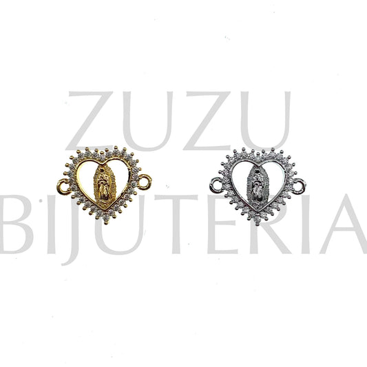 Pendente/Entremeio Nossa Senhora com Zirconias 14mm x 18mm - Latão