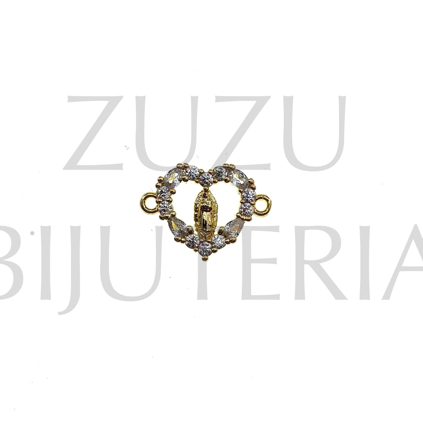 Pendente/Entremeio Nossa Senhora com Zirconias 17mm - Latão