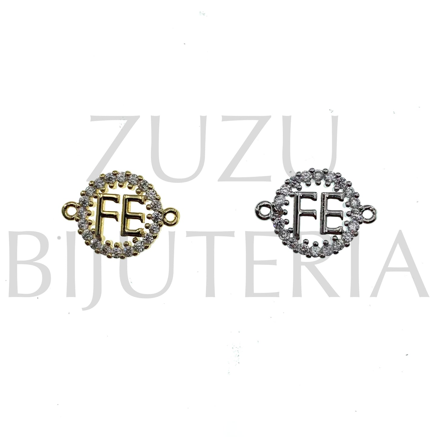 Pendente/Entremeio Fé com Zirconias 13mm - Latão