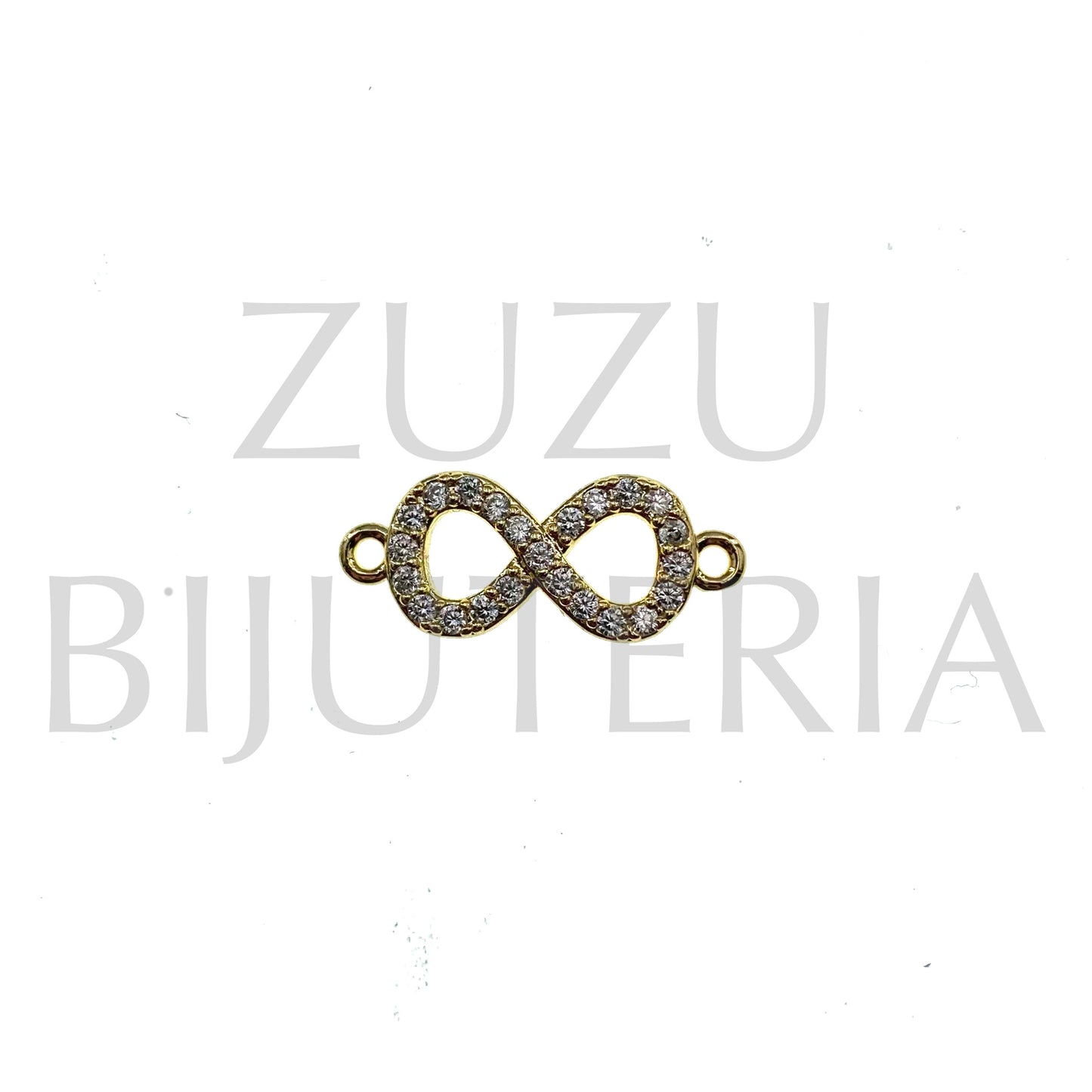 Pendente/Entremeio Infinito com Zirconias 8mm x 20mm - Latão