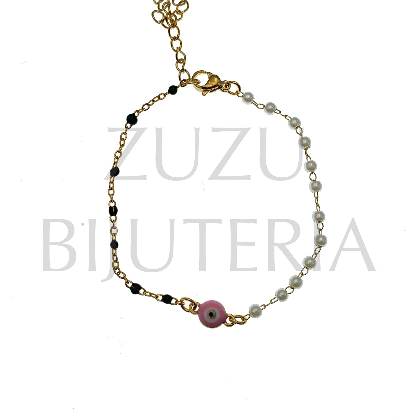 Pulseira Olho com Pérolas 16cm + 5cm - Aço Inox