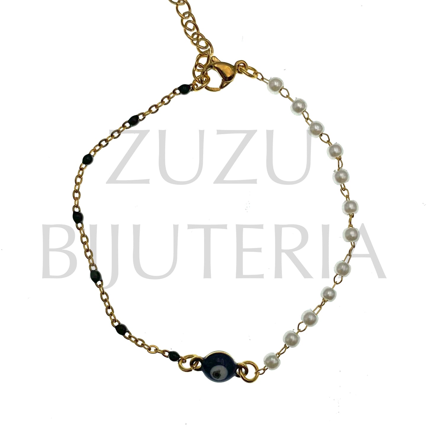 Pulseira Olho com Pérolas 16cm + 5cm - Aço Inox