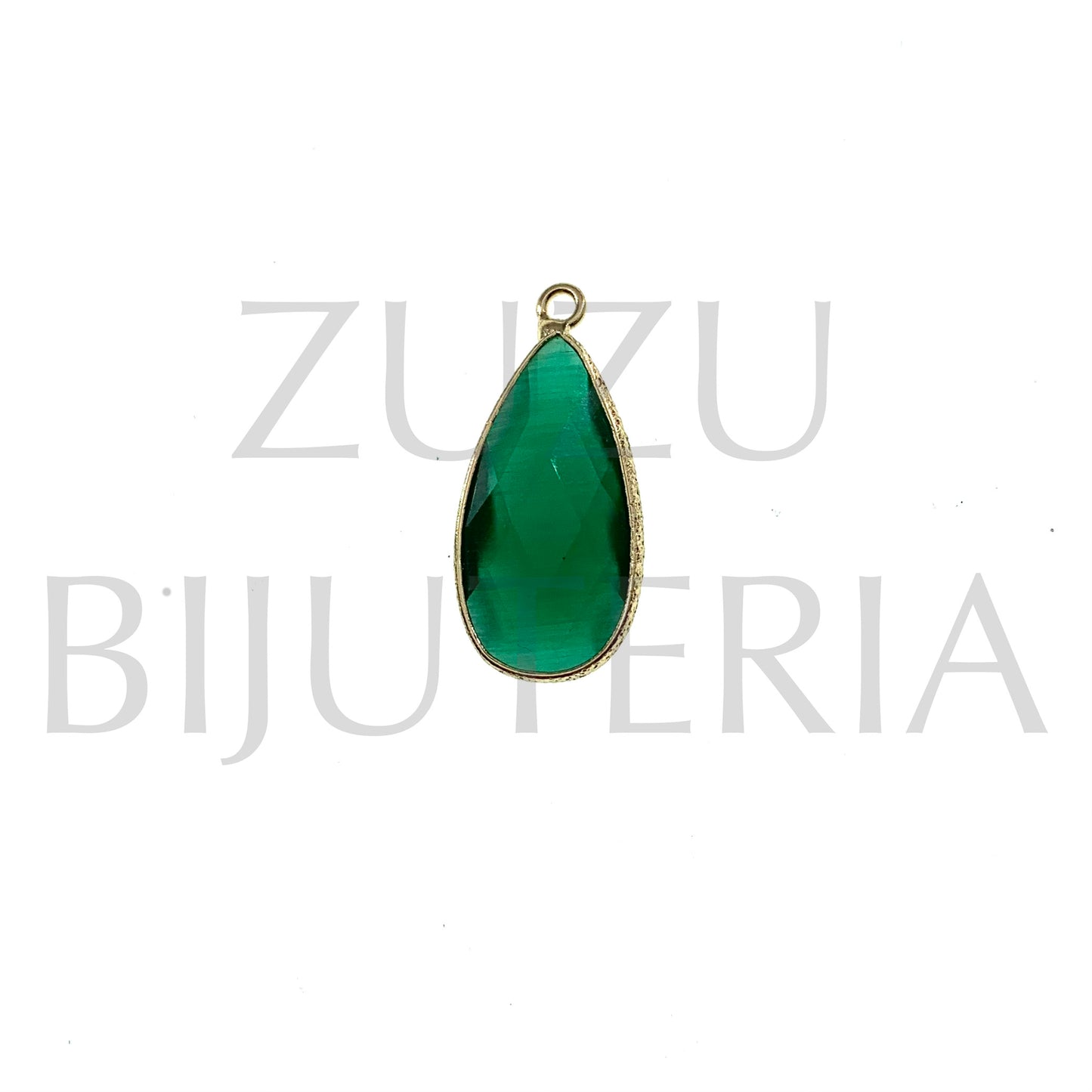 Pendente Vidro e Cobre Gota Verde 24mm x 11mm