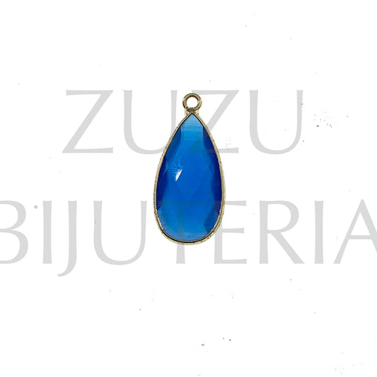 Pendente Vidro e Cobre Gota Azul 24mm x 11mm