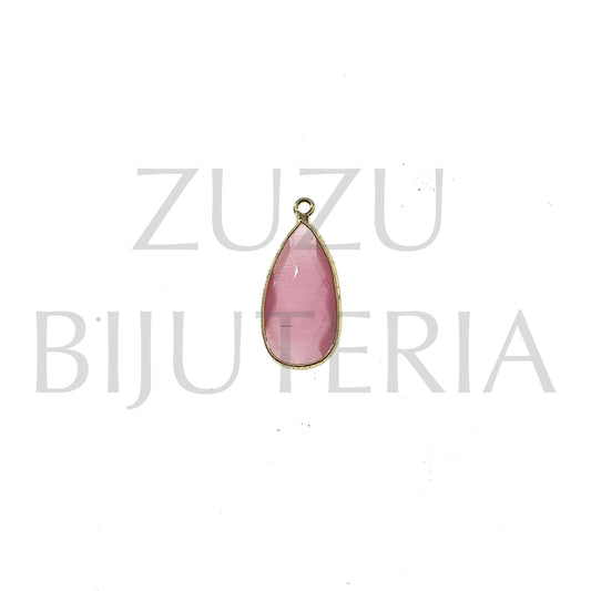 Pendente Vidro e Cobre Gota Cor de Rosa 24mm x 11mm