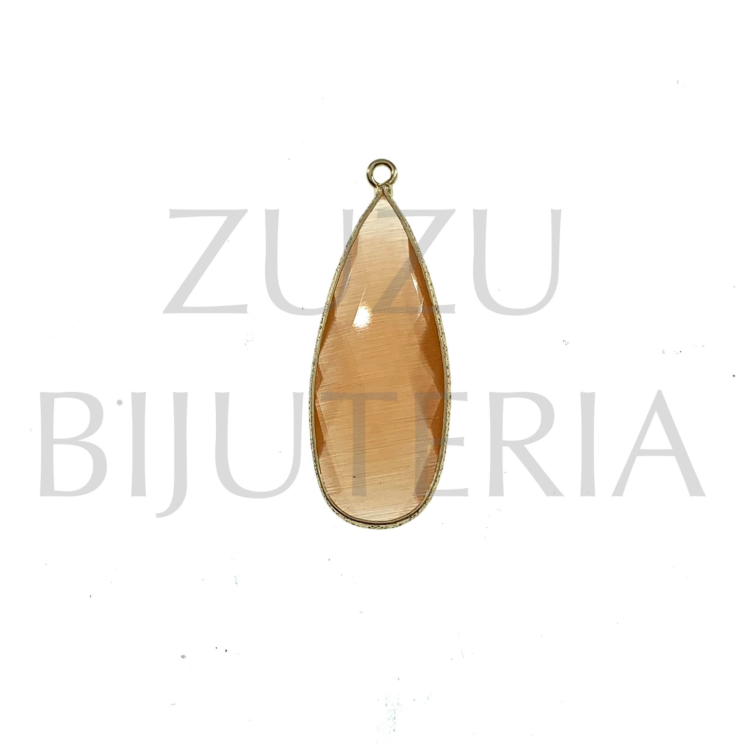 Pendente Vidro e Cobre Gota Bege 37mm x 14mm