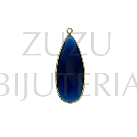 Pendente Vidro e Cobre Gota Azul Escuro 37mm x 14mm