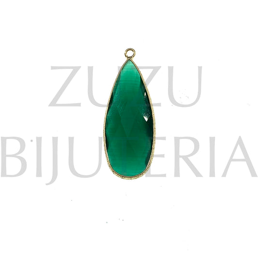 Pendente Vidro e Cobre Gota Verde Escuro 37mm x 14mm