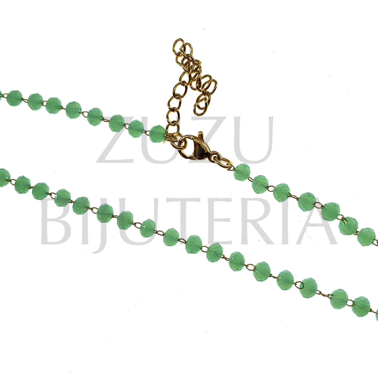 Colar Corrente Cristais 3.5mm Verde - 40cm + 5cm - Aço Inox