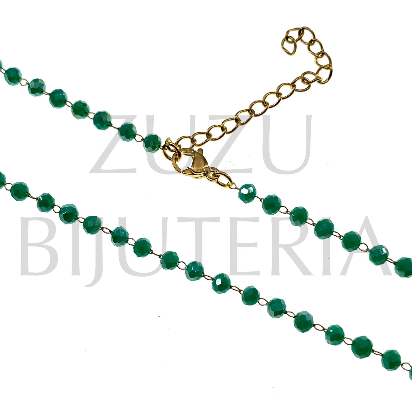 Colar Corrente Cristais 3.5mm Verde Escuro - 40cm + 5cm - Aço Inox