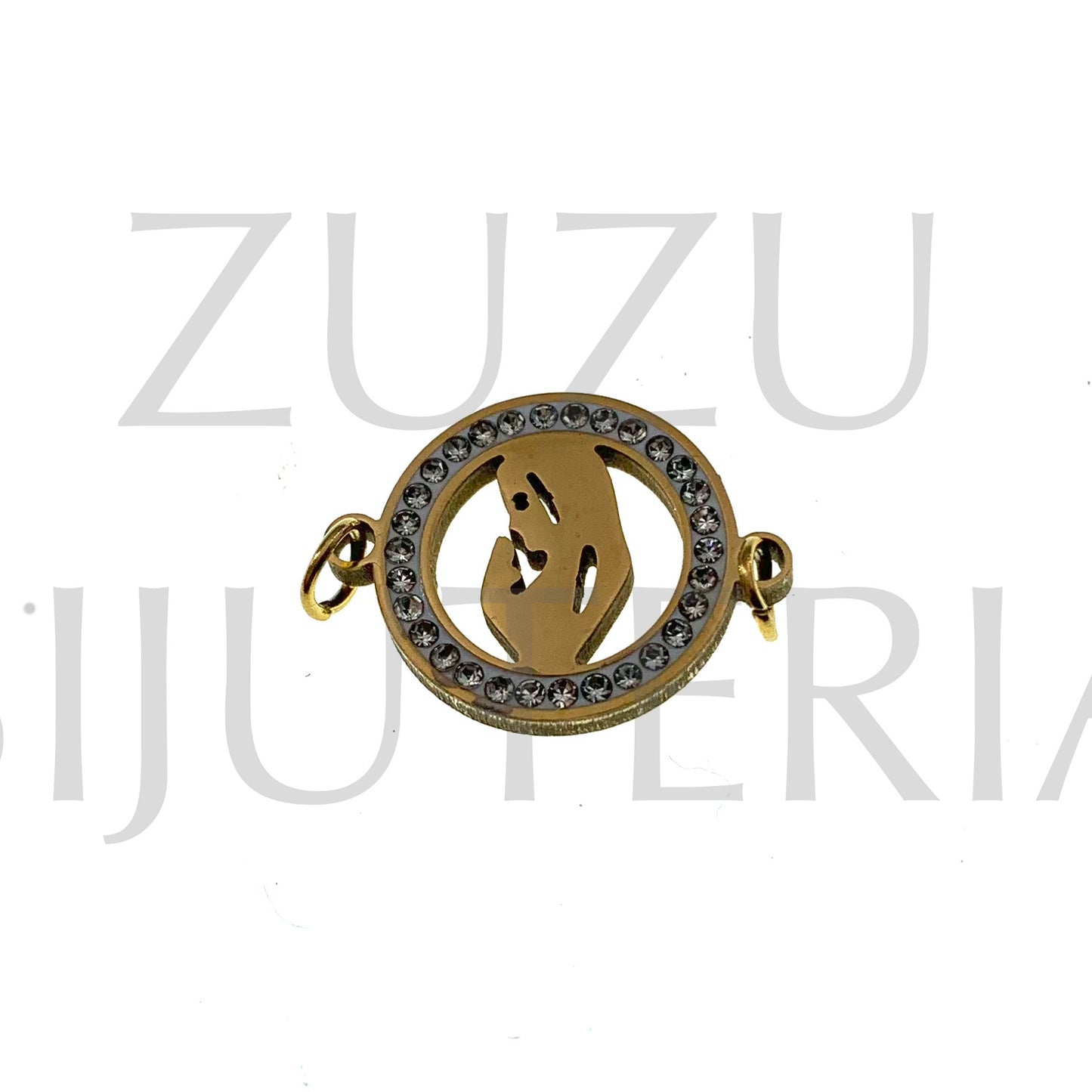 Pendente/Entremeio Nossa Senhora com Zirconias 15mm - Aço Inox