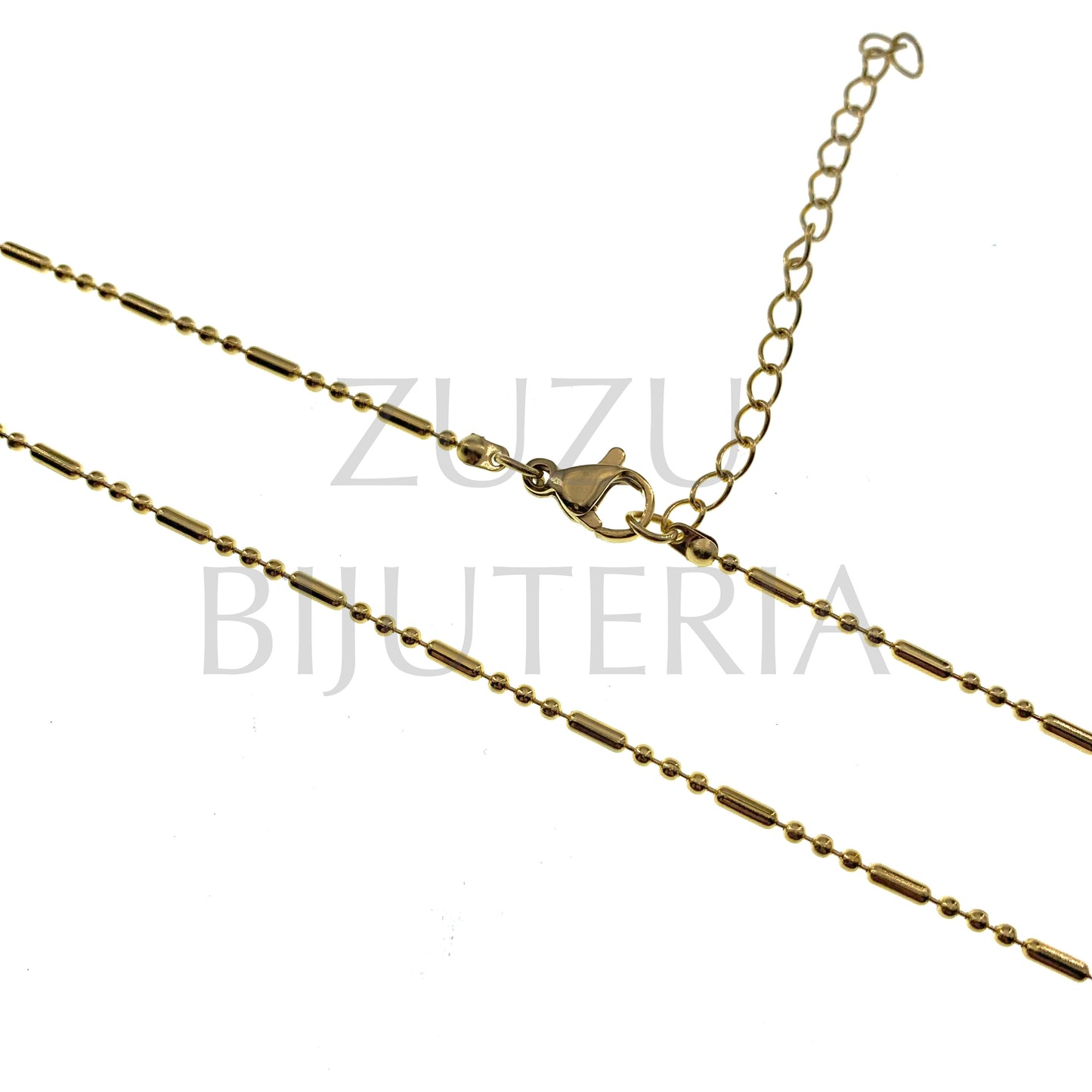 Colar Corrente Bolinha Dourado 2mm (45cm + 5cm) - Aço Inox