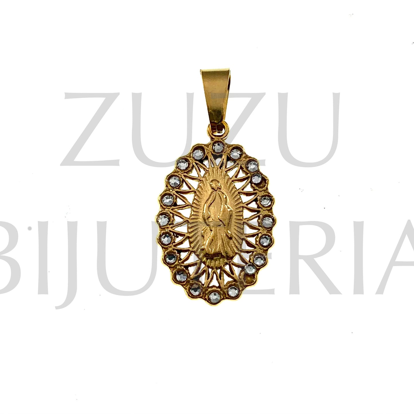 Pendente Nossa Senhora com Zirconias 22mm x 17mm - Aço Inox