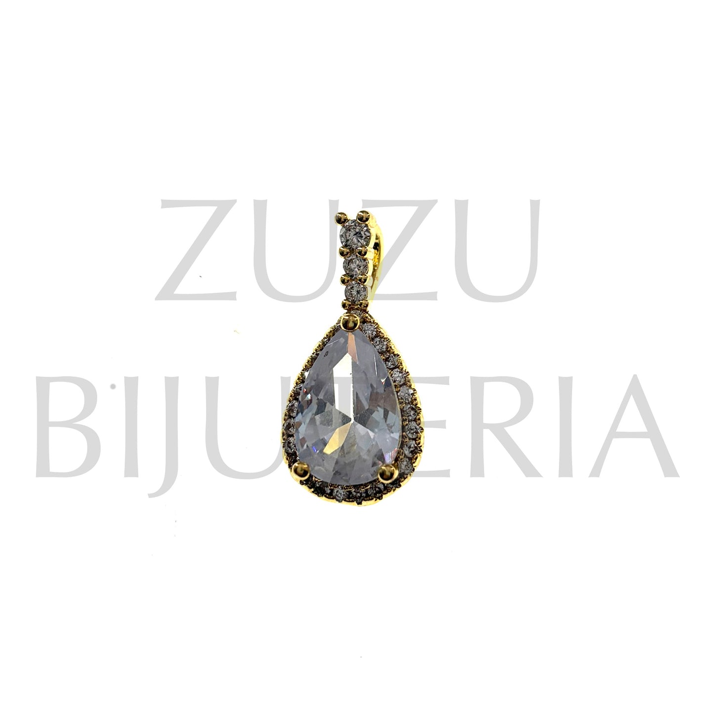 Pendente Gota com Zirconias 22mm x 11mm - Lata