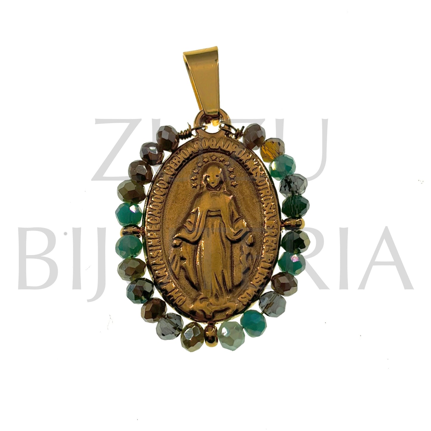 Pendente Nossa Senhora de Guadalupe 25mm x 19mm (Cristais Facetado Misturado) - Aço Inox